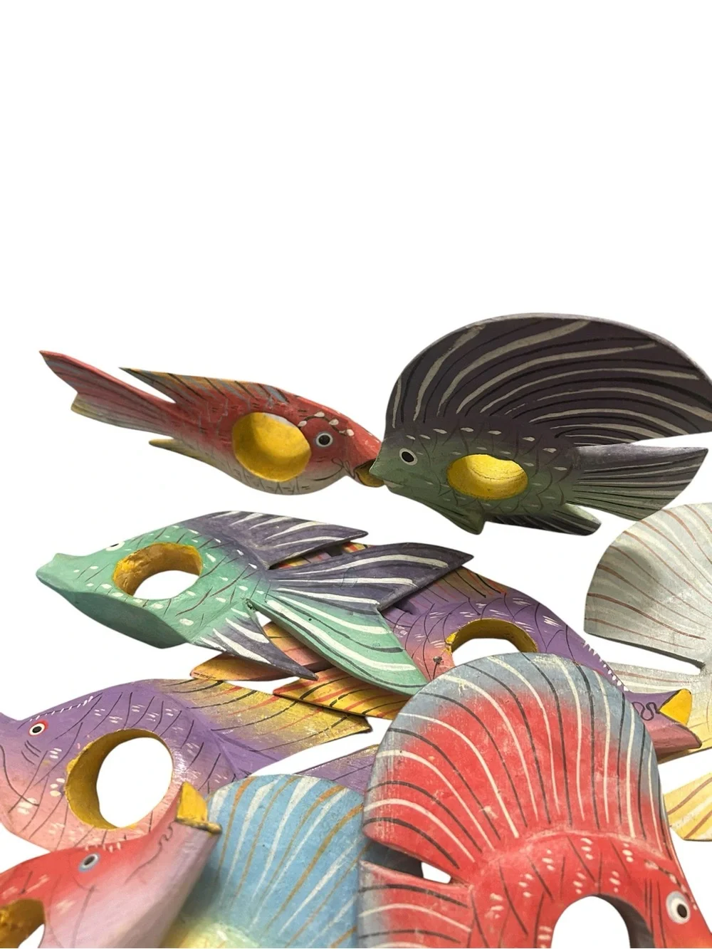 Set of 10 Hand Painted Fish Napkin Rings Holders Wooden Tropical Hawaiian Cabin